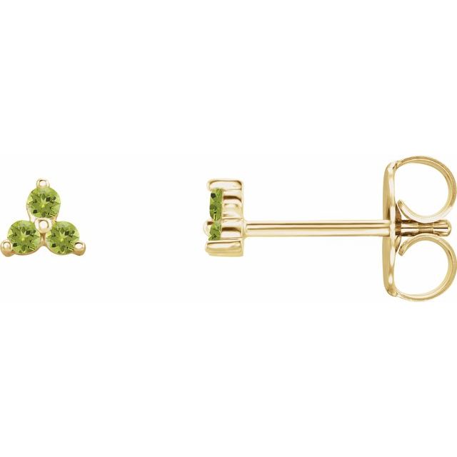 14K Natural Peridot Three Stone Earrings
