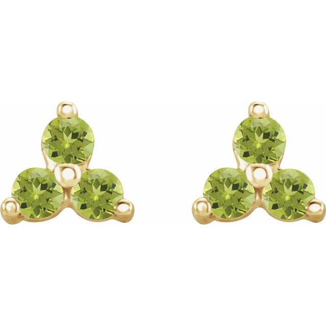 14K Natural Peridot Three Stone Earrings