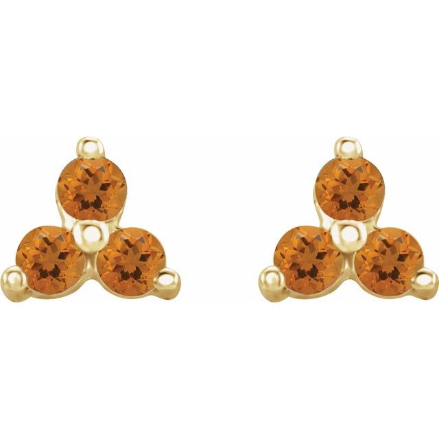 14K Natural Citrine Three Stone Earrings