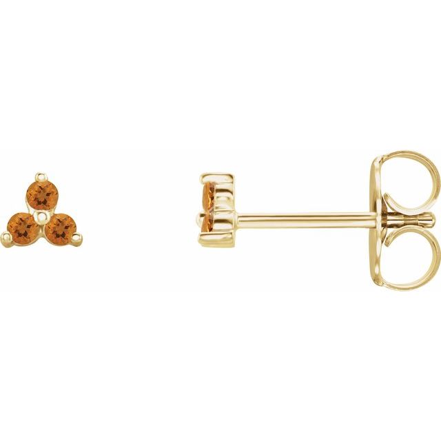 14K Natural Citrine Three Stone Earrings