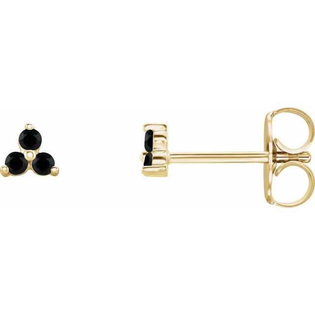 14K Natural Black Spinel Three Stone Earrings