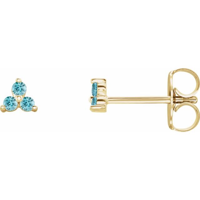 14K Natural Blue Zircon Three Stone Earrings