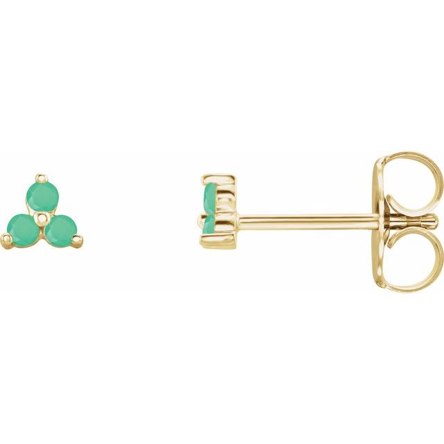 14K Natural Chrysoprase Three Stone Earrings