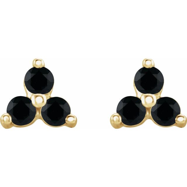 14K Natural Black Spinel Three Stone Earrings