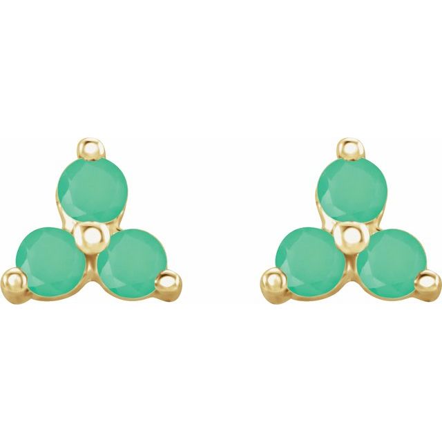 14K Natural Chrysoprase Three Stone Earrings