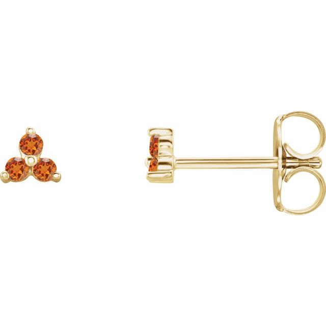 14K Natural Spessartite Garnet Three Stone Earrings