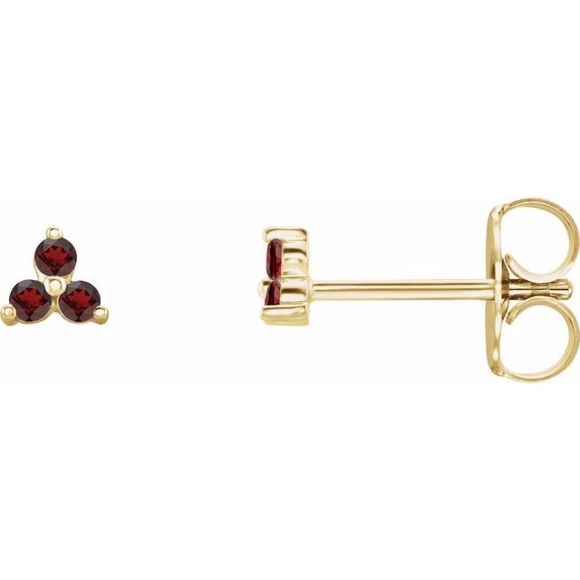 14K Natural Mozambique Garnet Three Stone Earrings