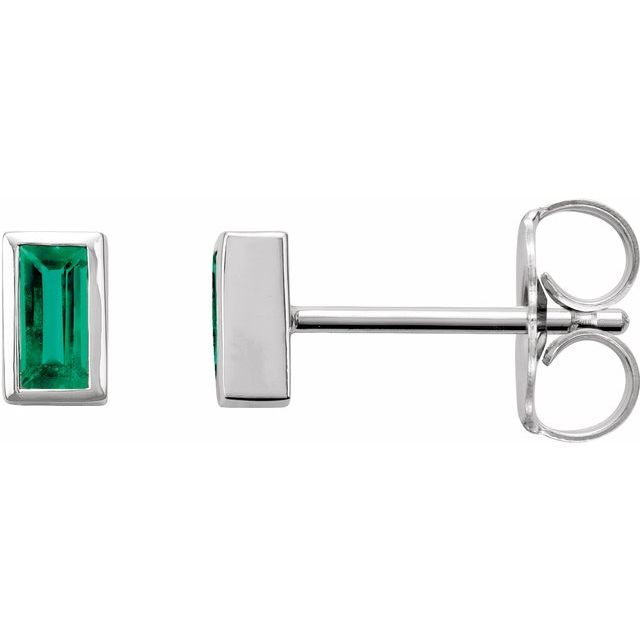 14K Natural Emerald Bezel-Set Earrings