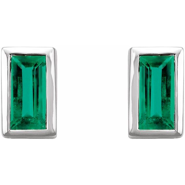 14K Natural Emerald Bezel-Set Earrings