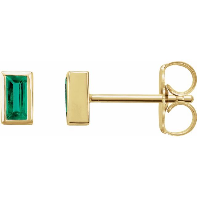 14K Natural Emerald Bezel-Set Earrings