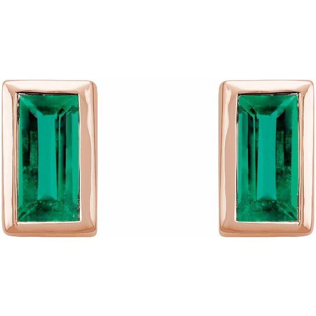 14K Natural Emerald Bezel-Set Earrings