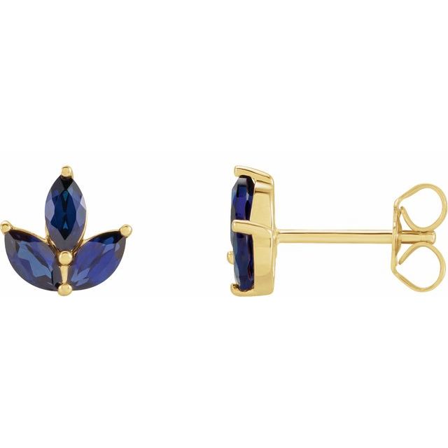 14K Natural Blue Sapphire Cluster Earrings