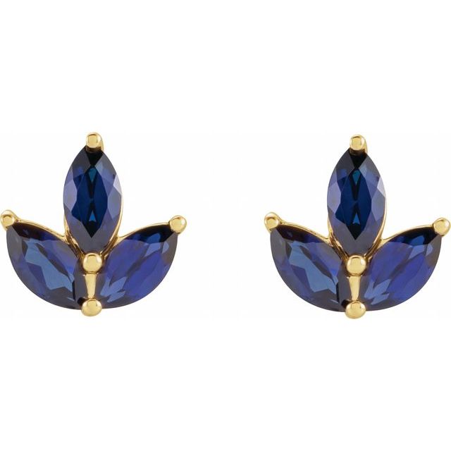 14K Natural Blue Sapphire Cluster Earrings