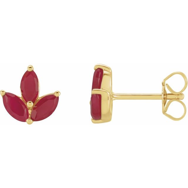14K Natural Ruby Cluster Earrings