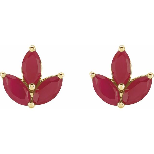 14K Natural Ruby Cluster Earrings