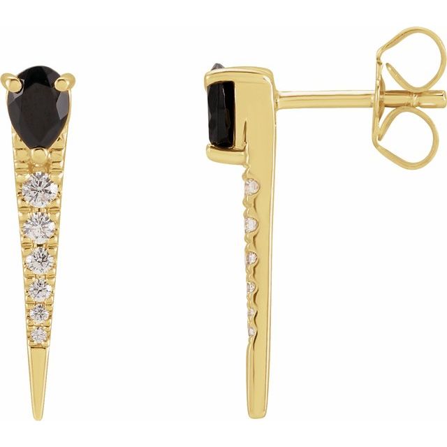 14K Natural Black Onyx & 1/8 CTW Natural Diamond Spike Earrings