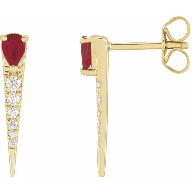 14K Natural Ruby & 1/8 CTW Natural Diamond Spike Earrings
