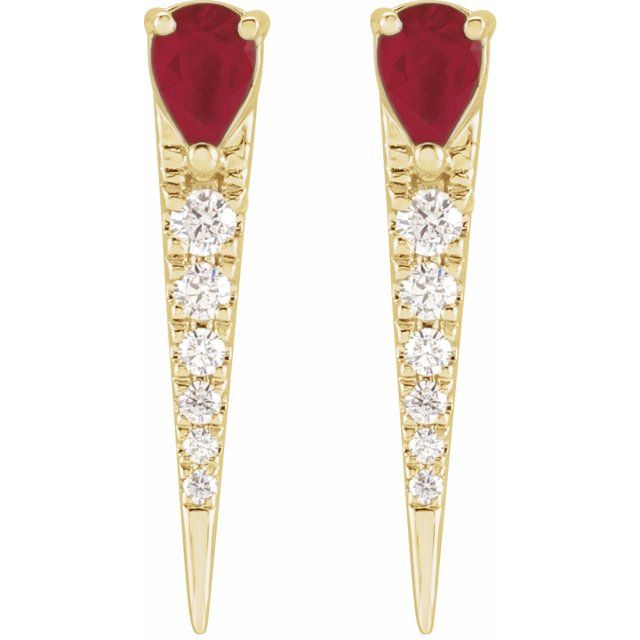 14K Natural Ruby & 1/8 CTW Natural Diamond Spike Earrings