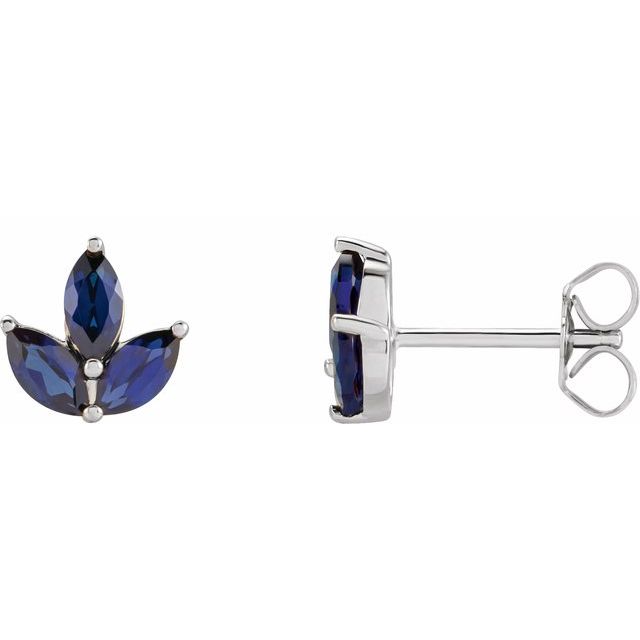14K Natural Blue Sapphire Cluster Earrings