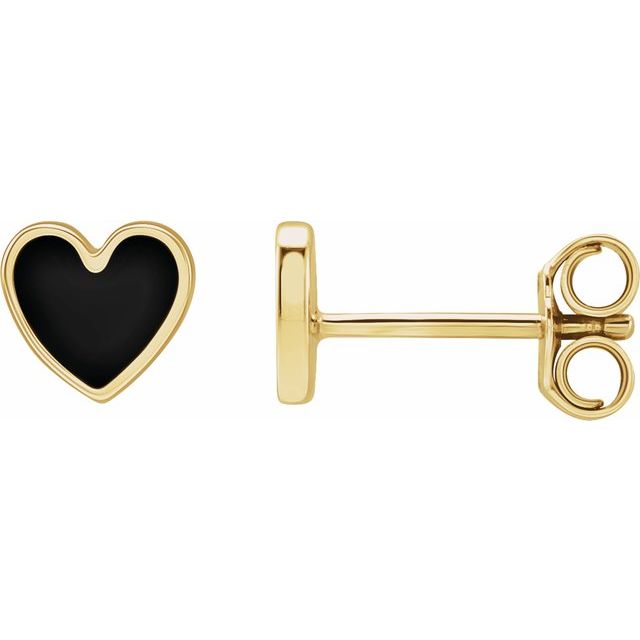 14K Black Enamel Heart Earrings