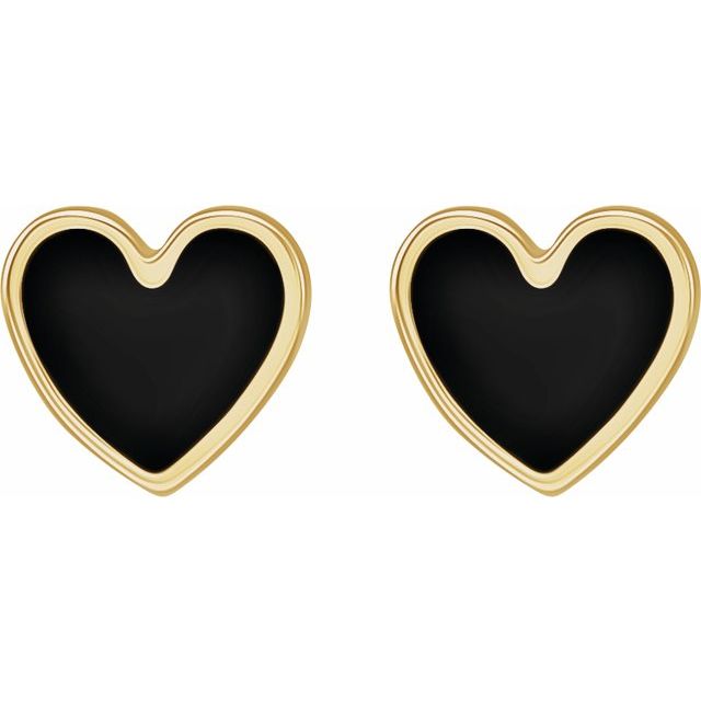 14K Black Enamel Heart Earrings