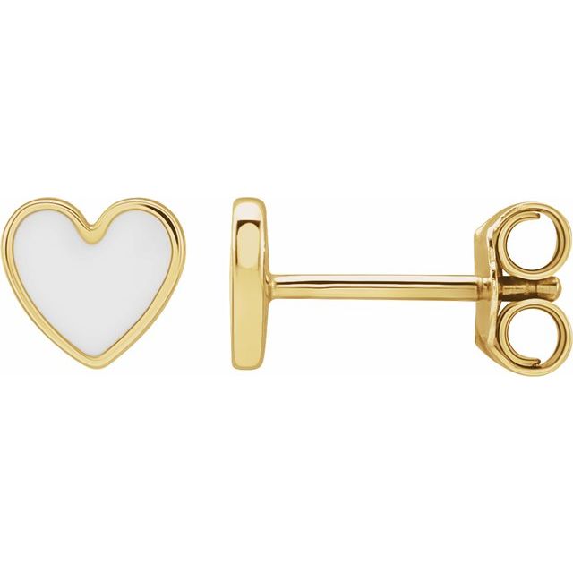 14K Enamel Heart Earrings