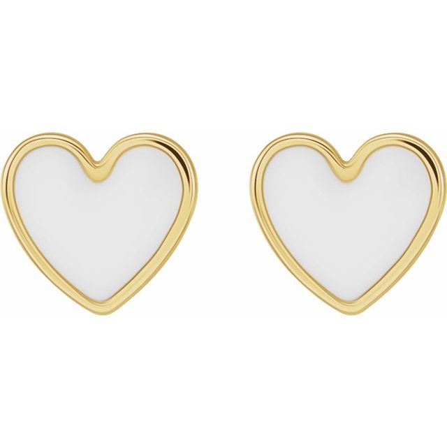 14K Enamel Heart Earrings