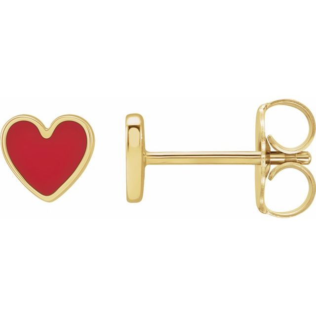 14K Red Enamel Heart Earrings