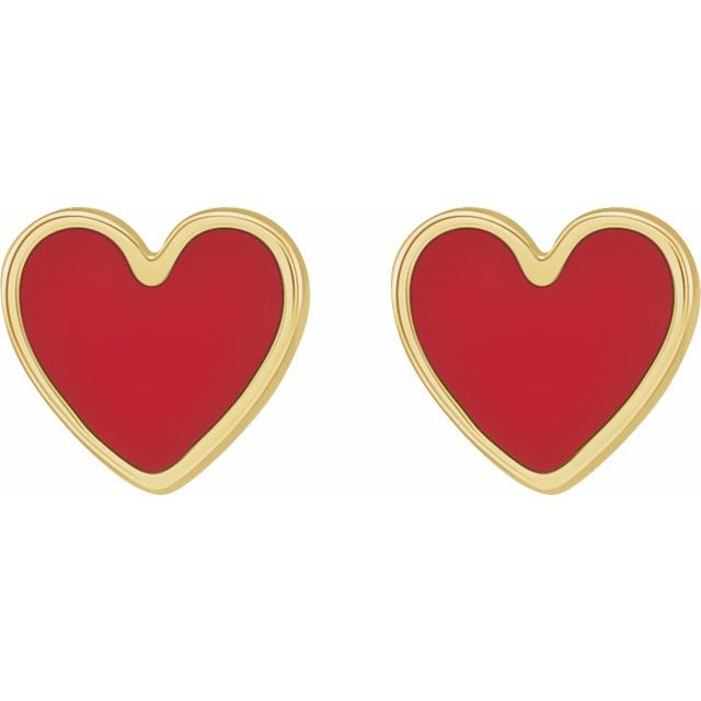 14K Red Enamel Heart Earrings