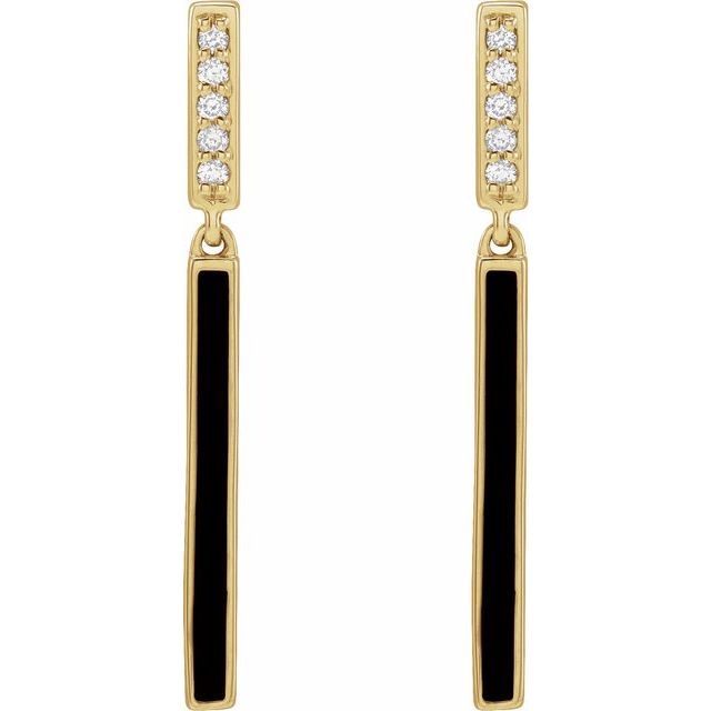 14K .06 CTW Natural Diamond & Black Enamel Bar Earrings