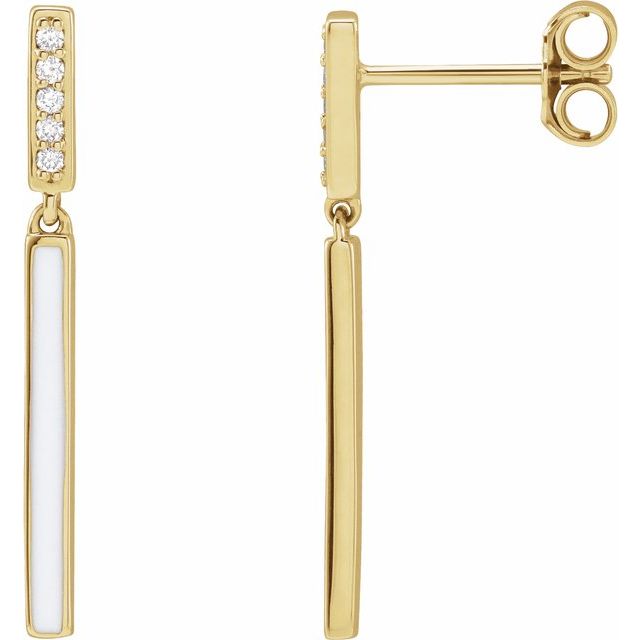 14K .06 CTW Natural Diamond & Enamel Bar Earrings