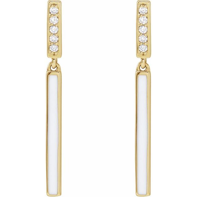 14K .06 CTW Natural Diamond & Enamel Bar Earrings