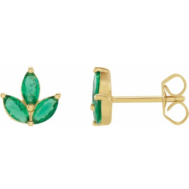 14K Natural Emerald Cluster Earrings