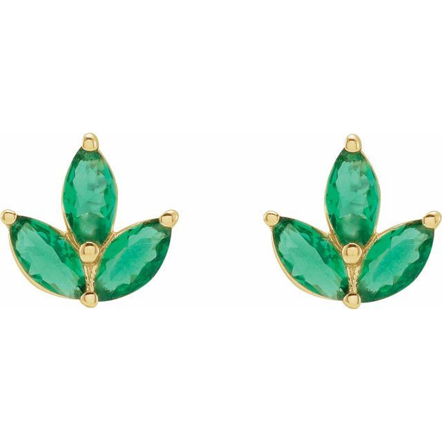 14K Natural Emerald Cluster Earrings