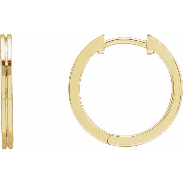 14K Grooved Hinged Huggie Hoop Earrings
