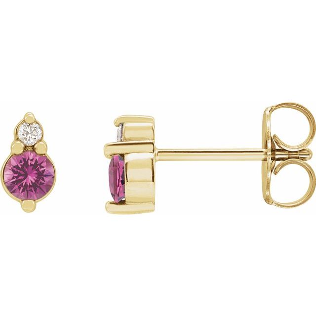14K Natural Pink Sapphire & .03 CTW Natural Diamond Earrings