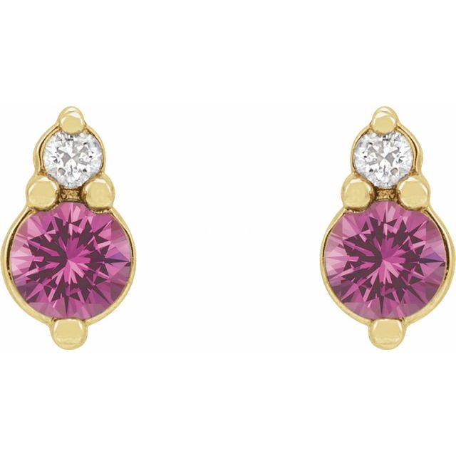 14K Natural Pink Sapphire & .03 CTW Natural Diamond Earrings