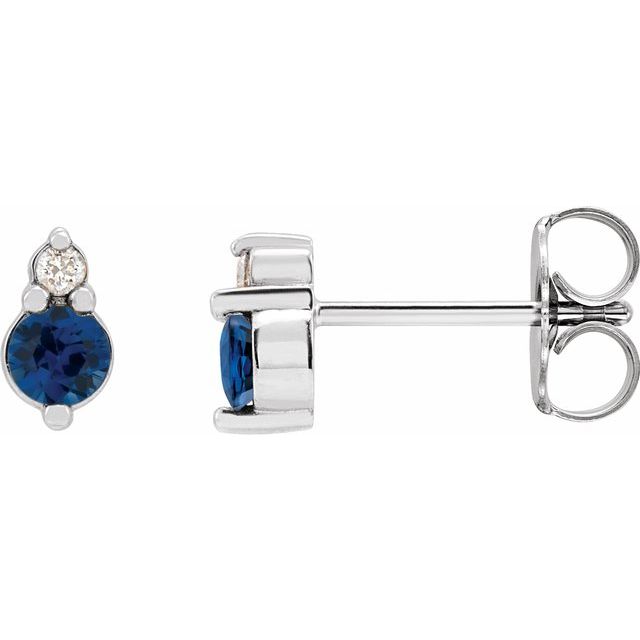 14K Natural Blue Sapphire & .03 CTW Natural Diamond Earrings