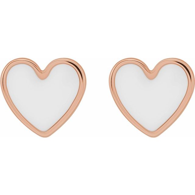 14K Enamel Heart Earrings