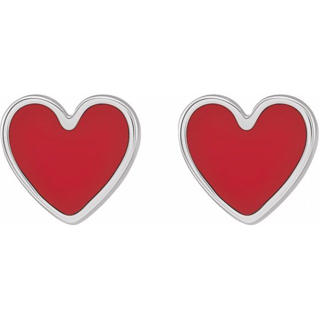 14K Red Enamel Heart Earrings