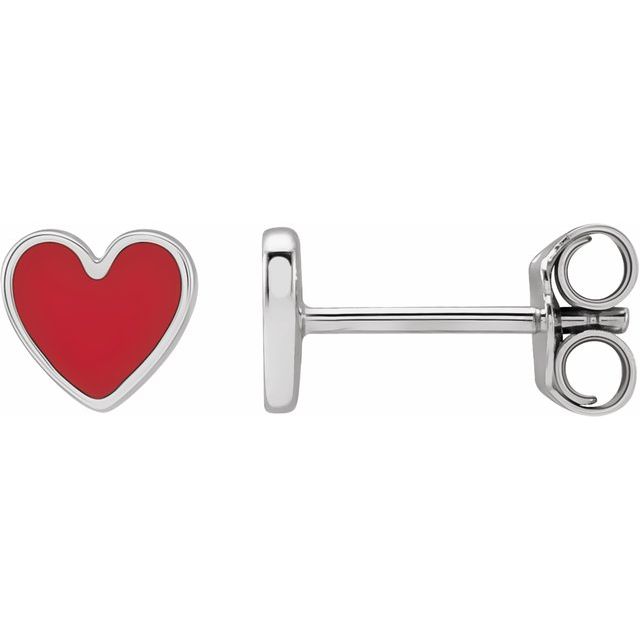 14K Red Enamel Heart Earrings