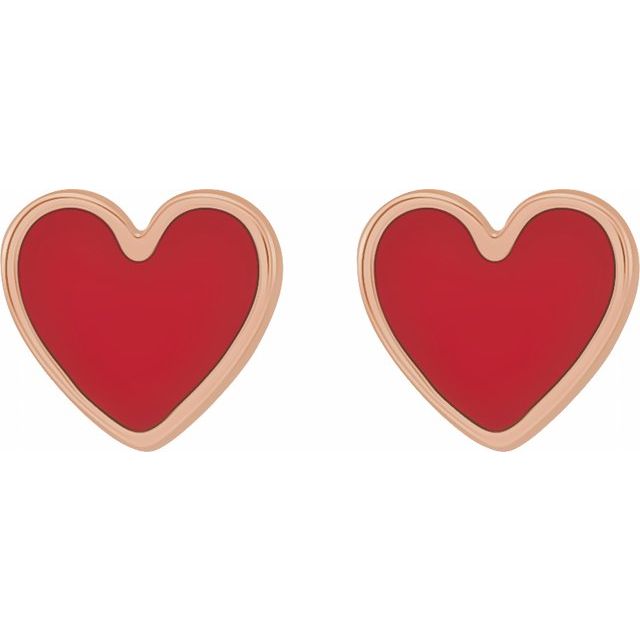 14K Red Enamel Heart Earrings