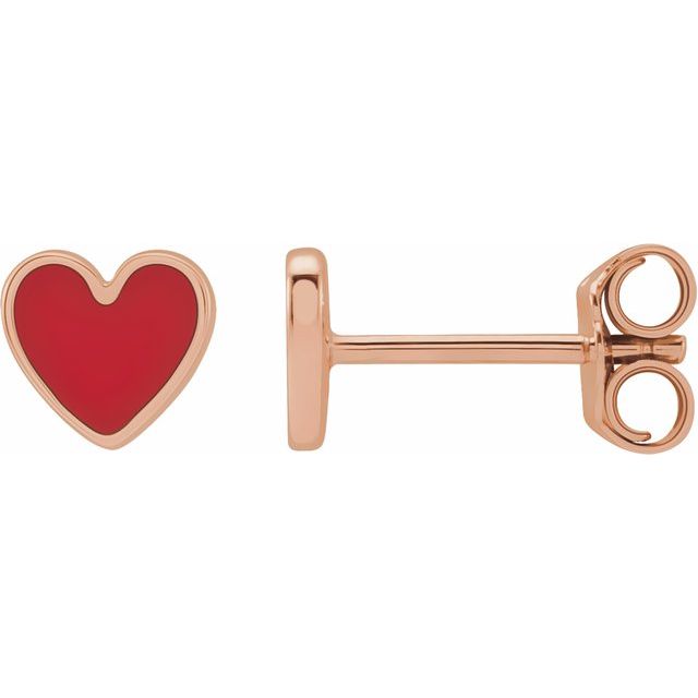14K Red Enamel Heart Earrings