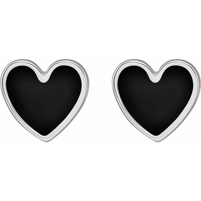 14K Black Enamel Heart Earrings