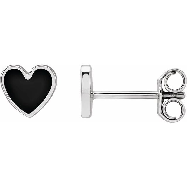 14K Black Enamel Heart Earrings