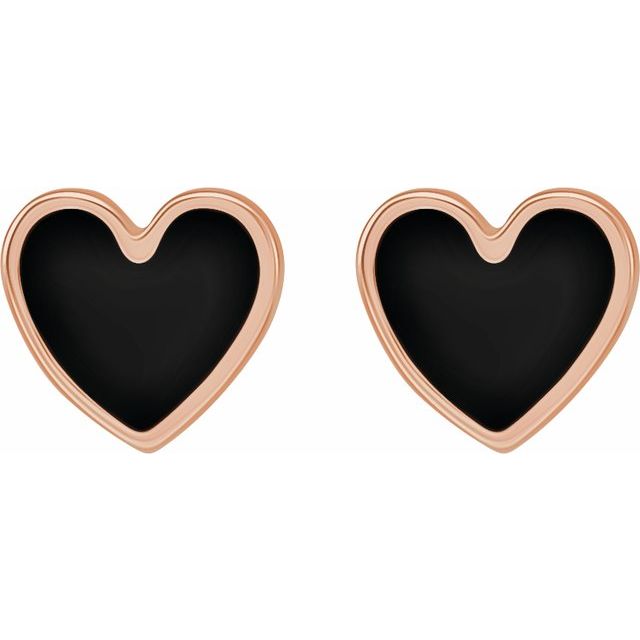 14K Black Enamel Heart Earrings