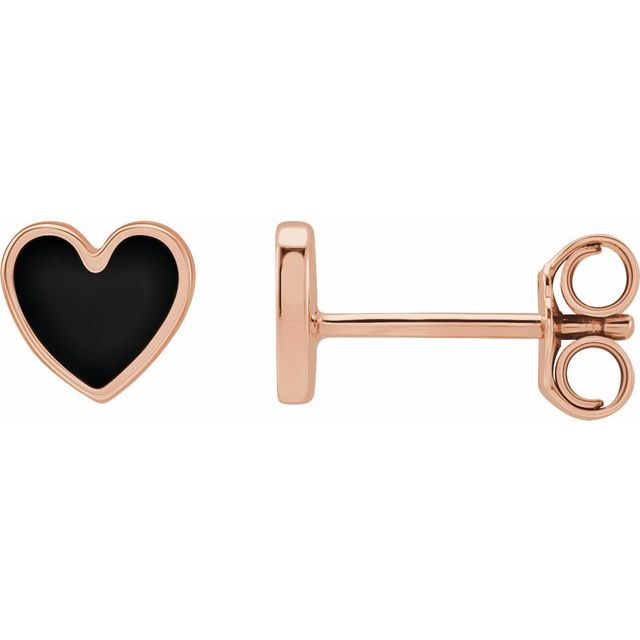 14K Black Enamel Heart Earrings