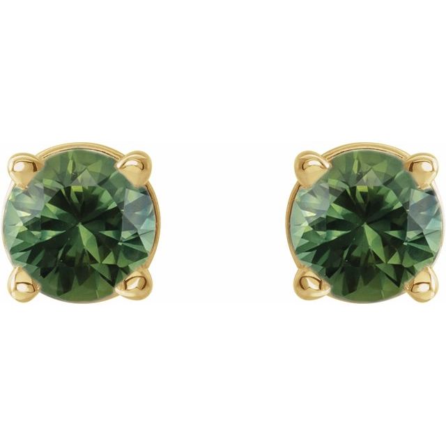 14K Natural Green Sapphire Stud Earrings