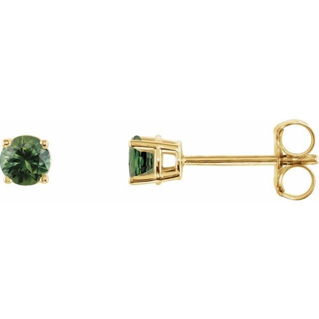 14K Natural Green Sapphire Stud Earrings