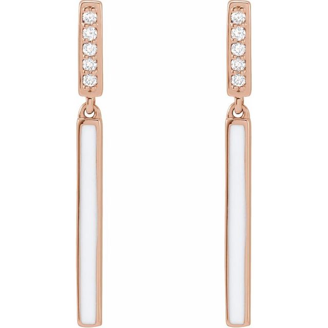 14K .06 CTW Natural Diamond & Enamel Bar Earrings